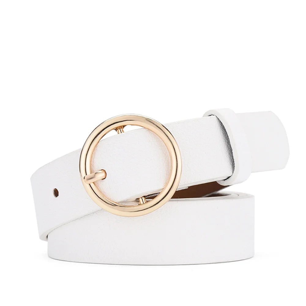 Fashionable Round Buckle Women's Belt WHITE / 105cm