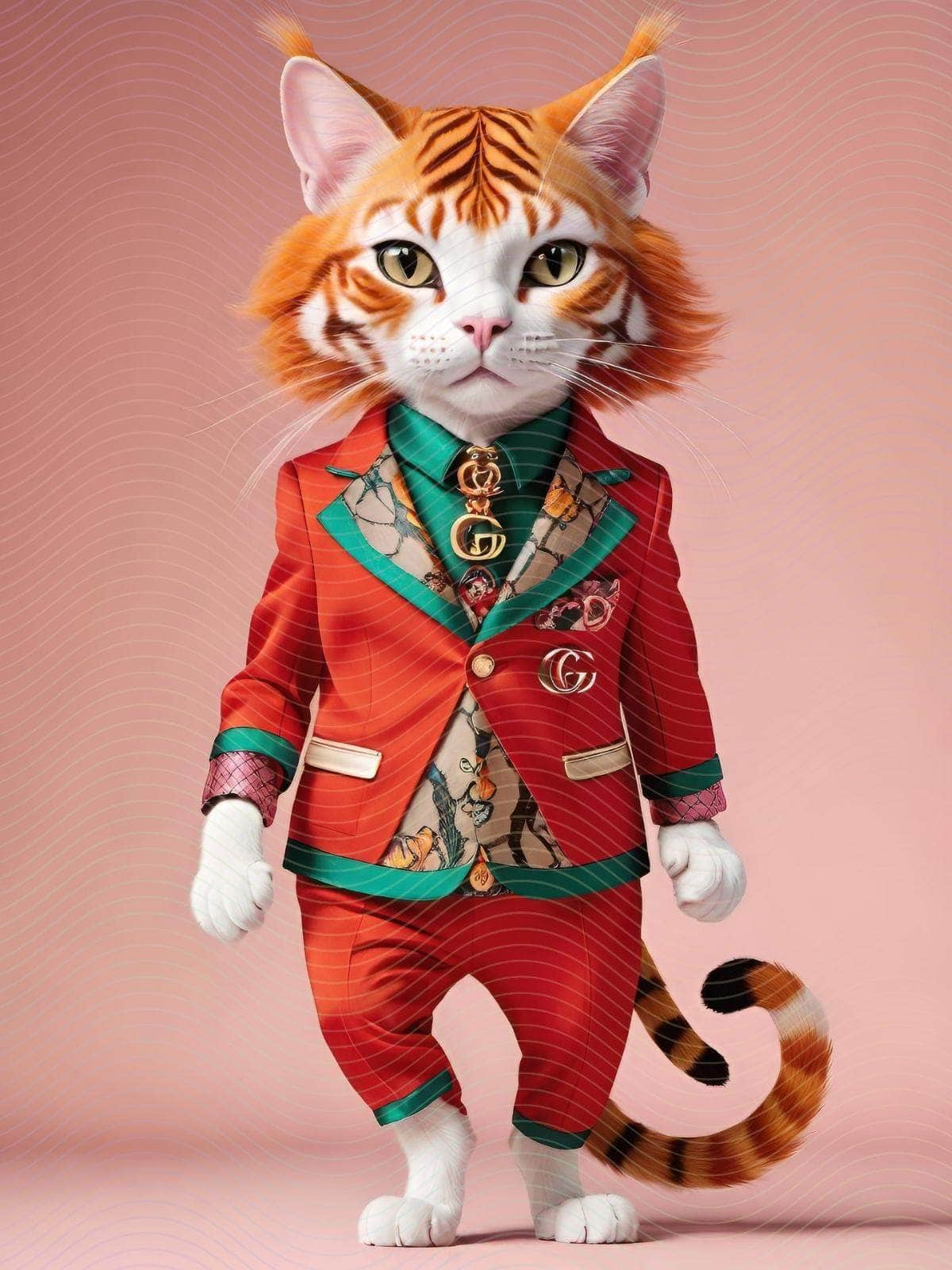 Fashionably Dressed Human-Like Cat