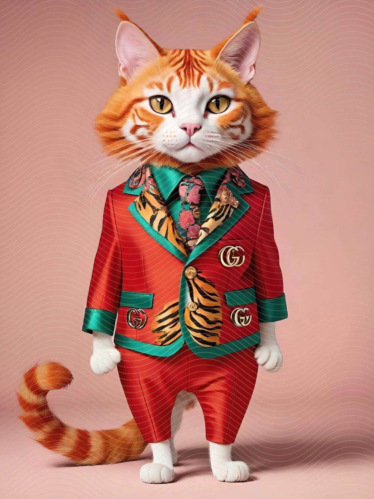 Fashionably Dressed Human-Like Cat