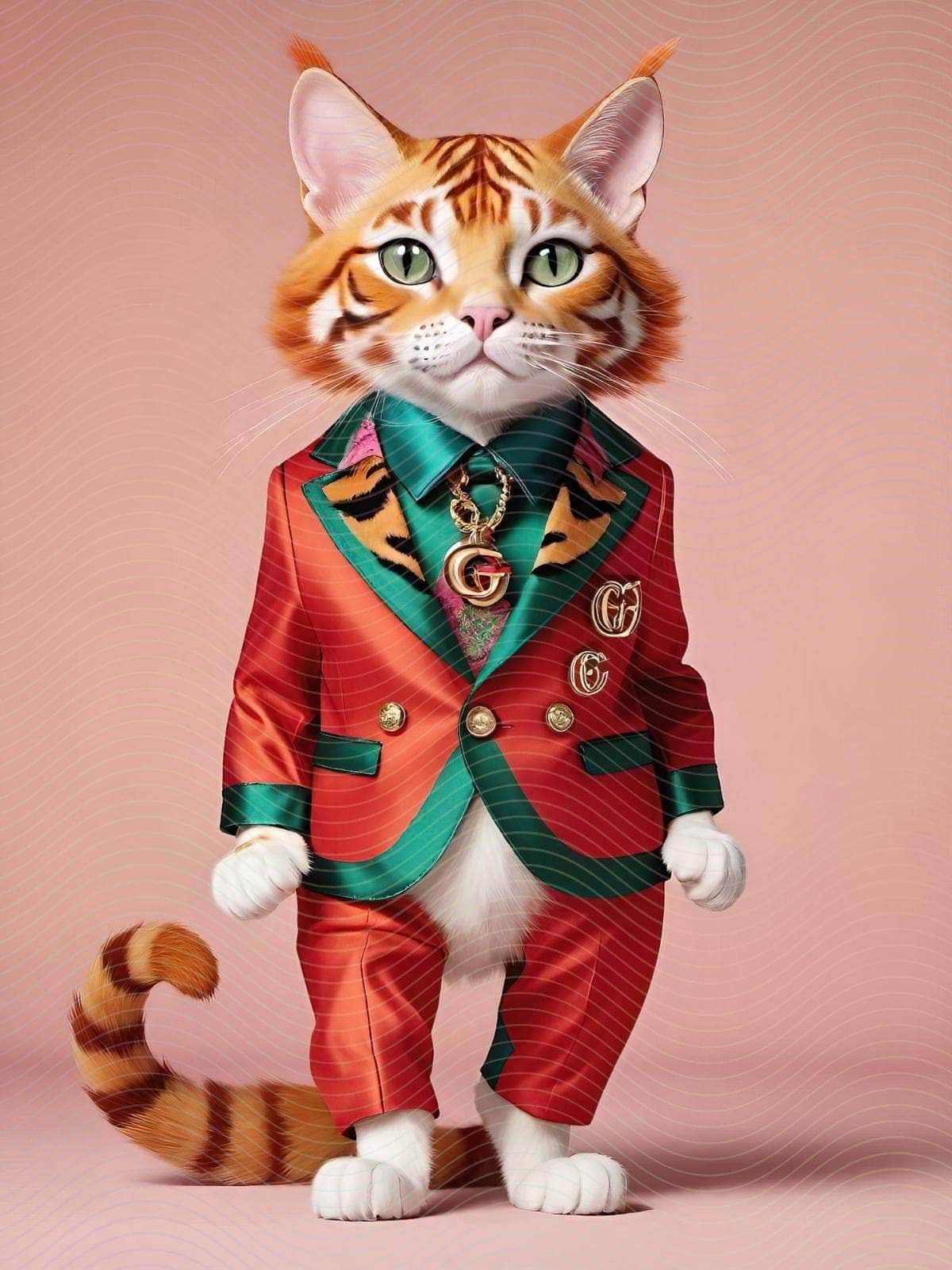 Fashionably Dressed Human-Like Cat