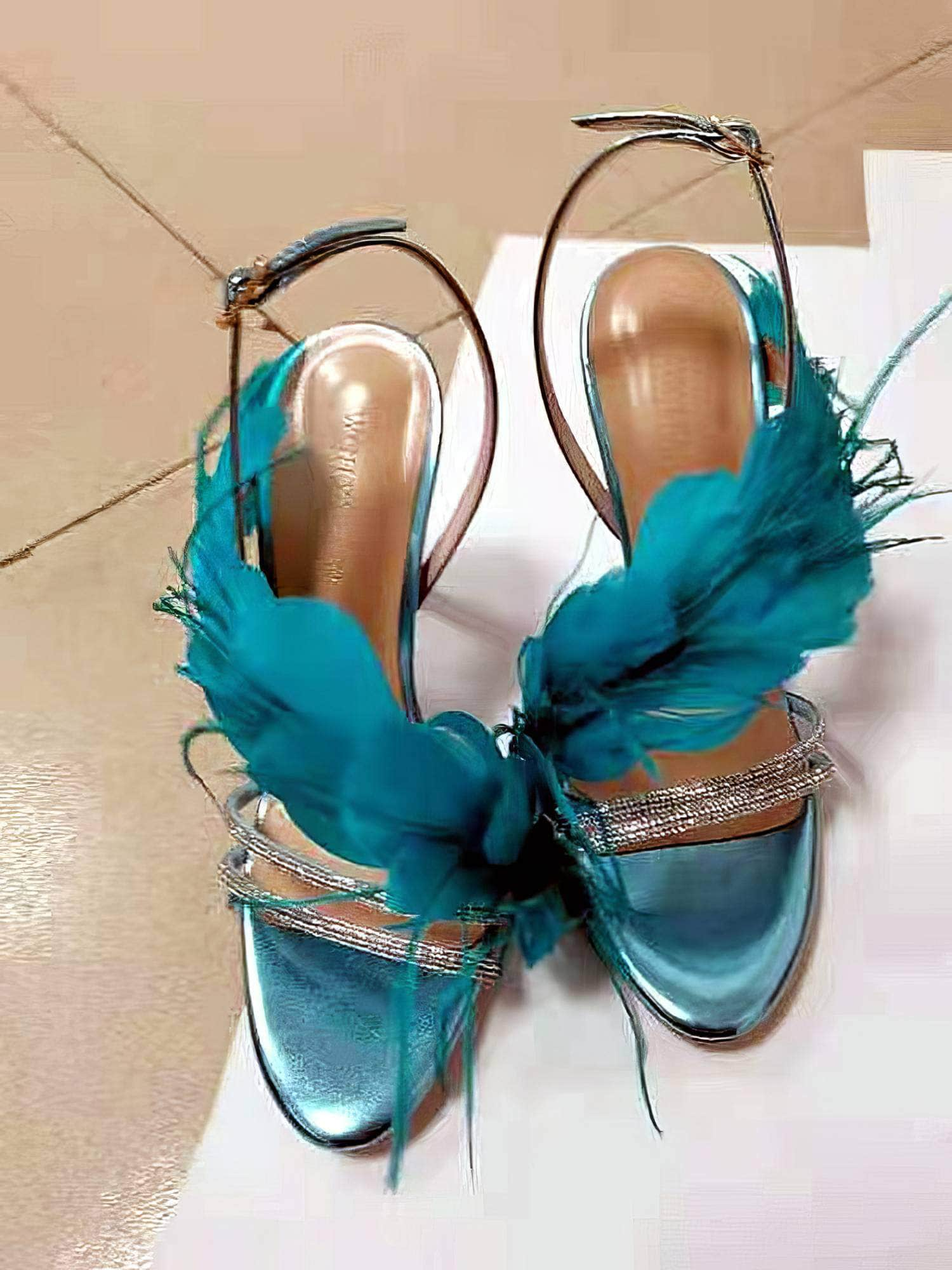 Feather Decorative Peep Toe Heels