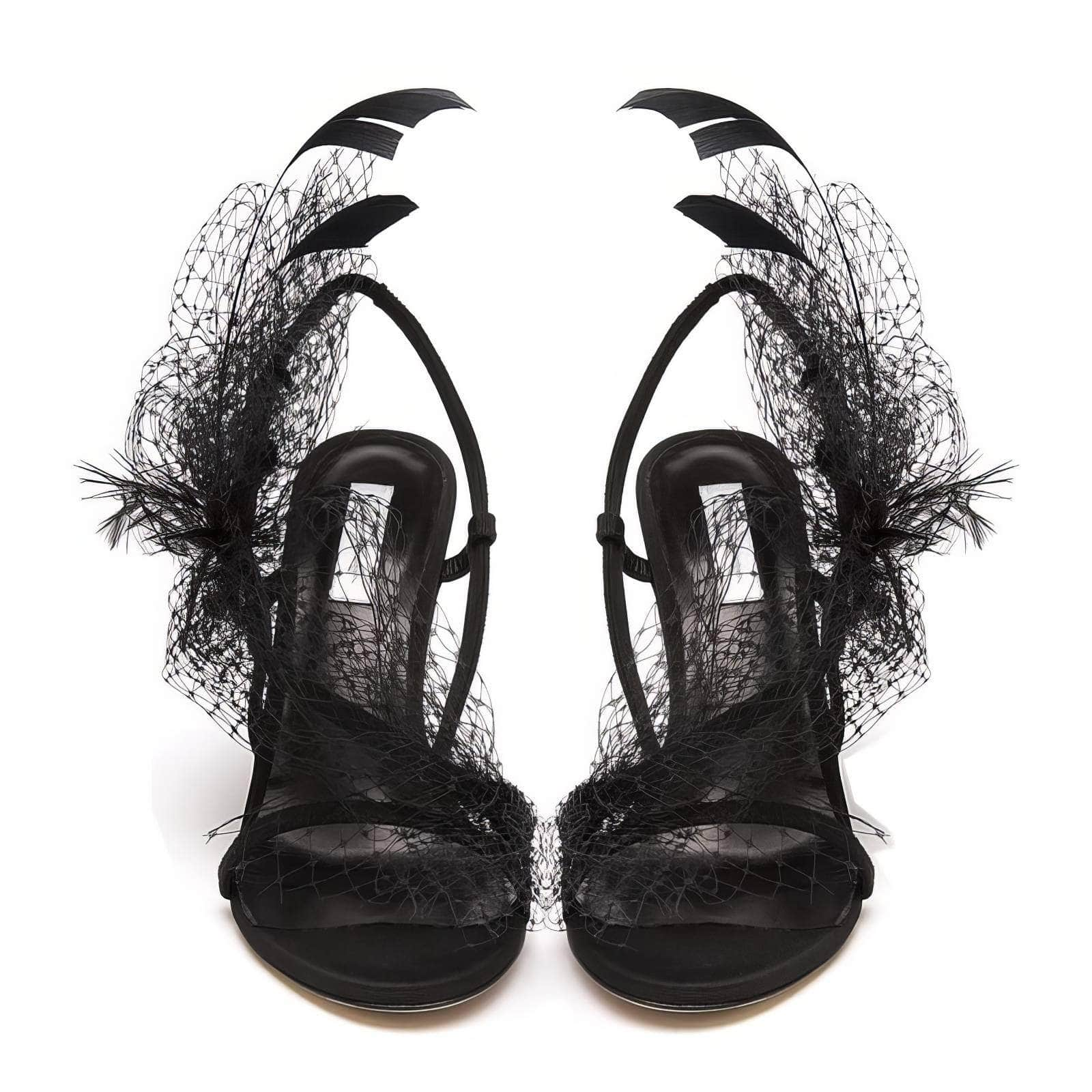 Feather Detailed Mesh Sandal Heels