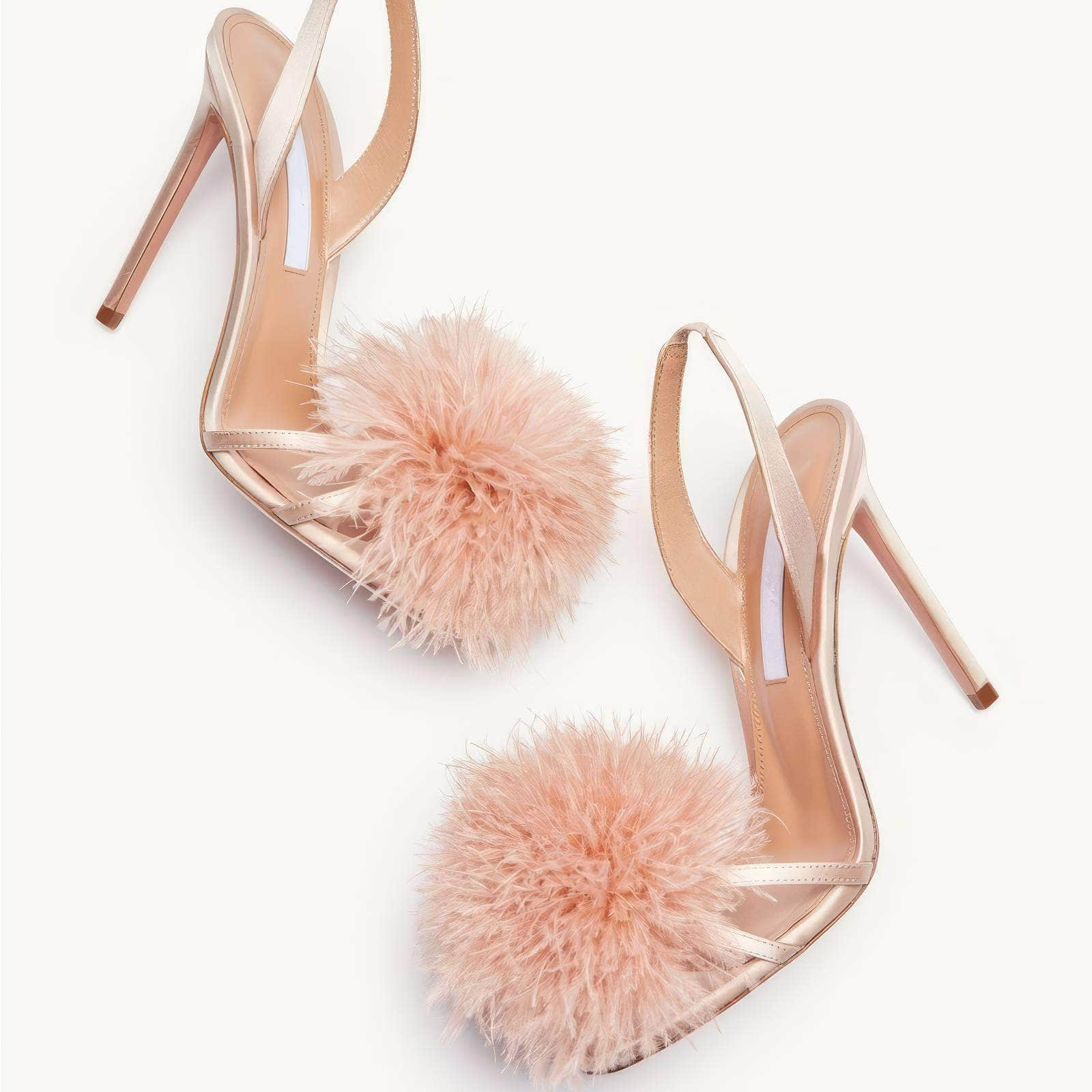 Feather Detailed Silk Sandal High Heels