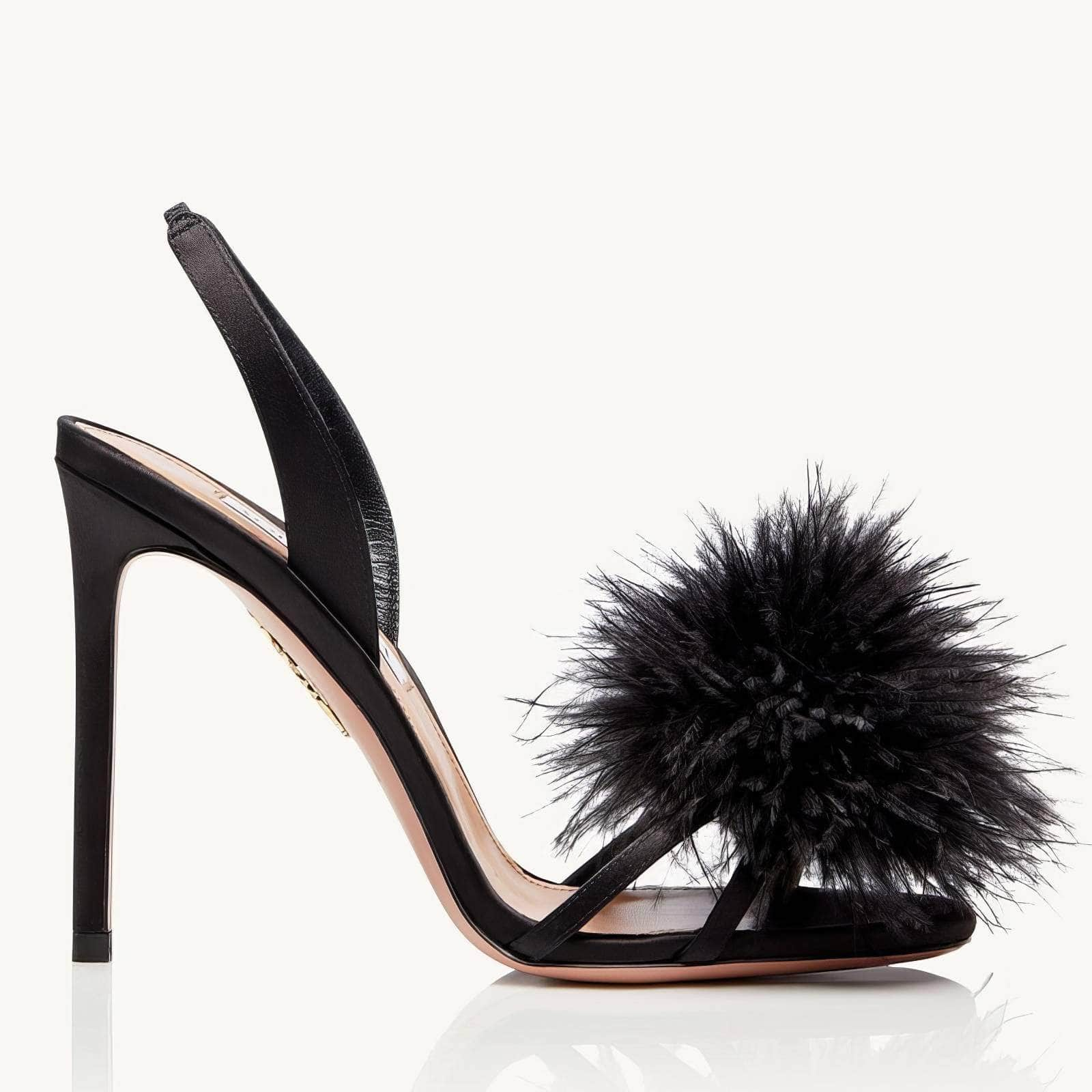 Feather Detailed Silk Sandal High Heels