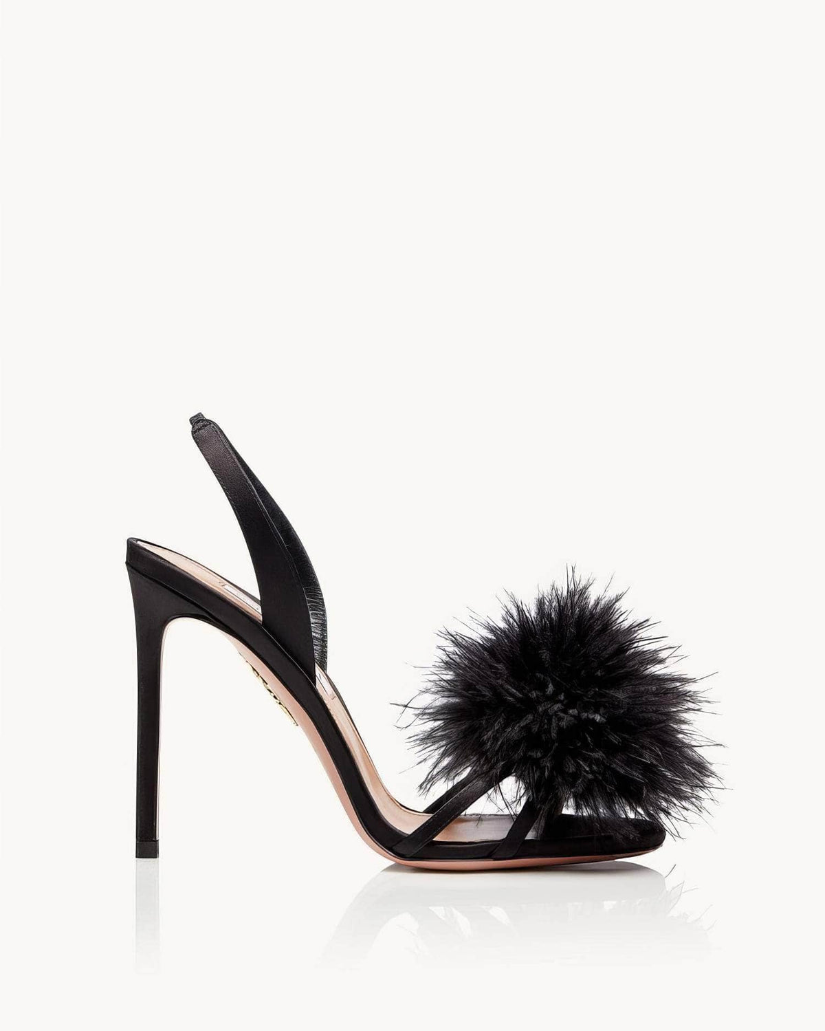 Feather Detailed Silk Sandal High Heels EU 33 / Black / 7.5CM