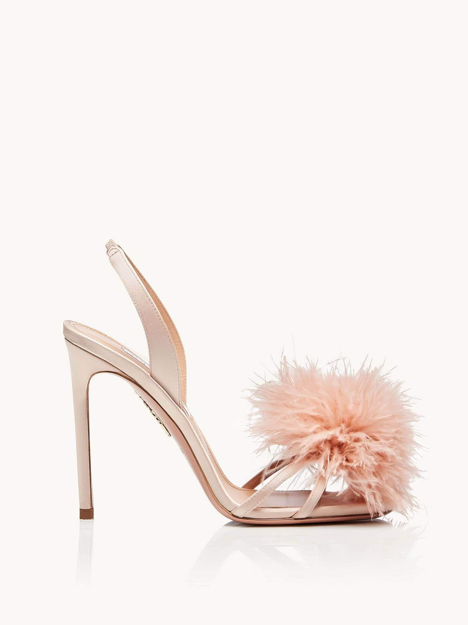 Feather Detailed Silk Sandal High Heels EU 33 / MistyRose / 7.5CM