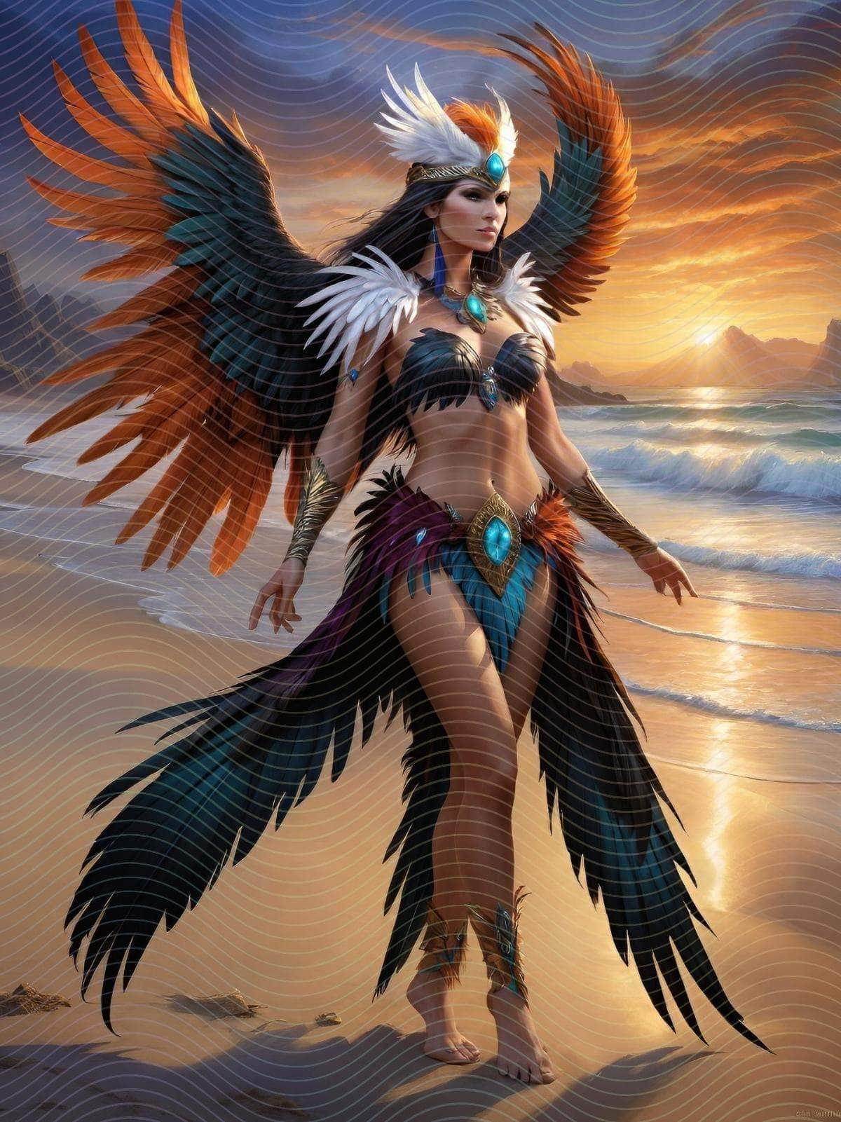 Feathered Costume Woman on a Beach