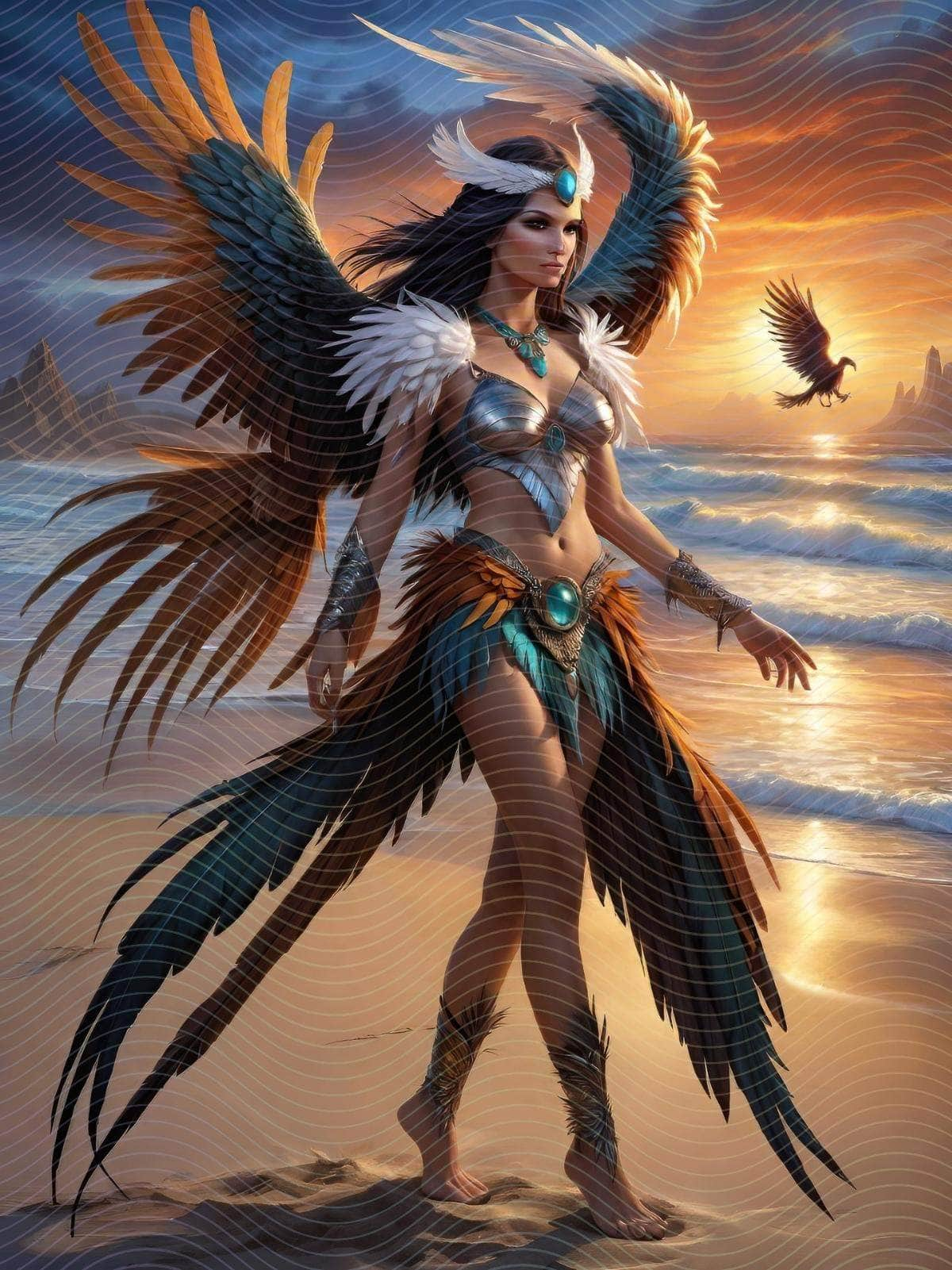 Feathered Costume Woman on a Beach