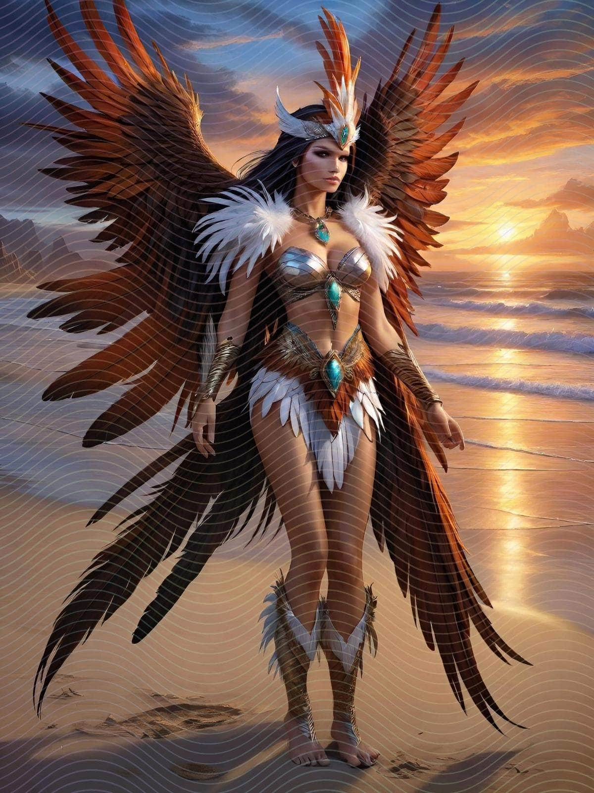 Feathered Costume Woman on a Beach