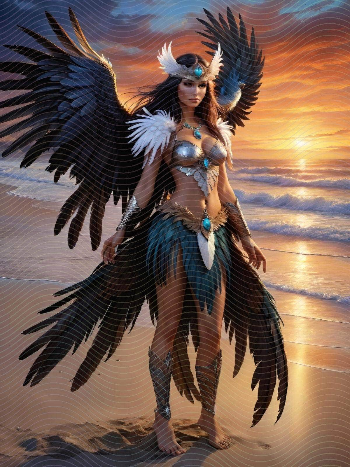 Feathered Costume Woman on a Beach