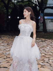 Feathered Embroidered Tulle Prom Dress