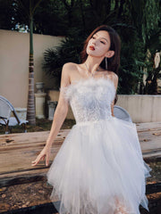 Feathered Embroidered Tulle Prom Dress