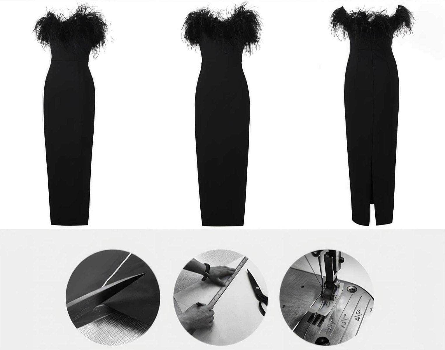 Feathered Tube Cutout Back Slit Dress