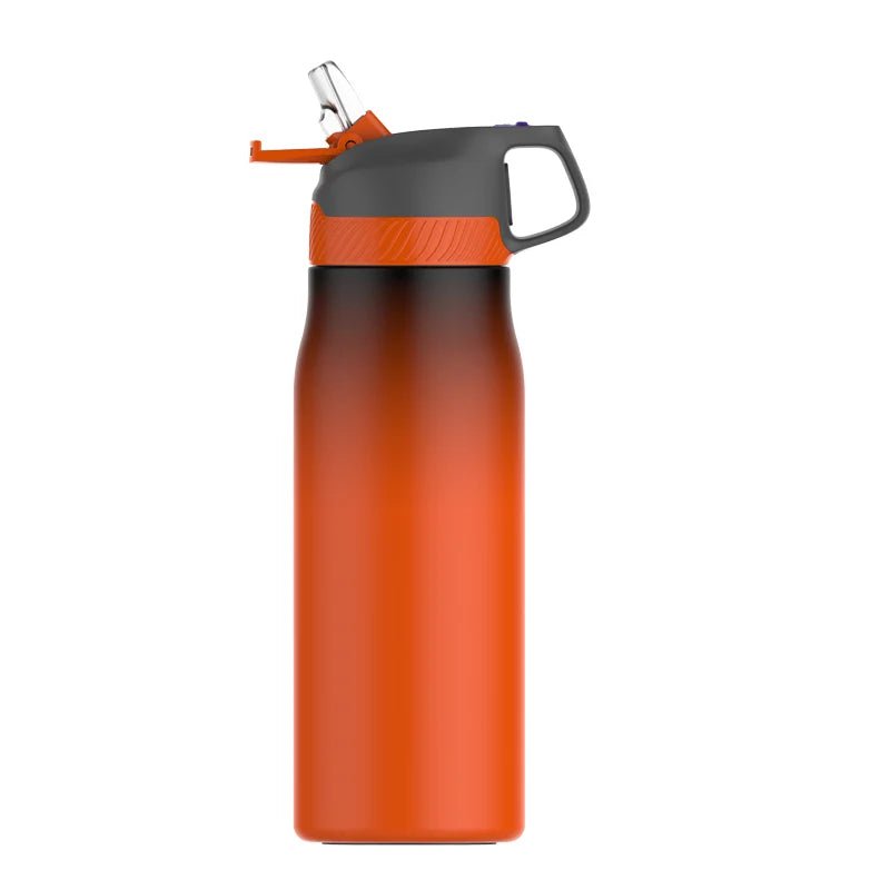 FEIJIAN Insulated Water Bottle with Straw Lid - Double Wall Thermos, Stainless Steel, Keeps Hot and Cold for School, Sports, Travel Black Orange 710ml / 550-710ml / CHINA