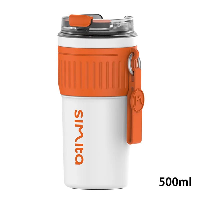 FEIJIAN Stainless Steel Coffee Tumbler - Portable Travel Mug with Lifting Rope, Leak-Proof, Non-Slip - 500ml/400ml Orange / 330-500ml