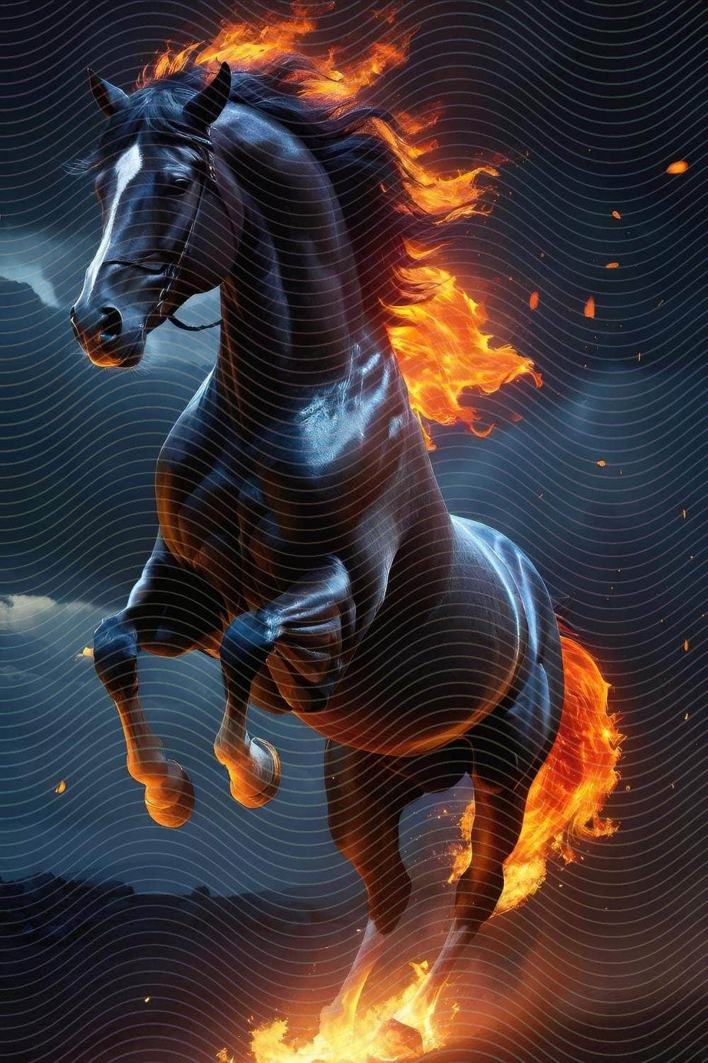 Fiery Flaming Black Stallion Horse