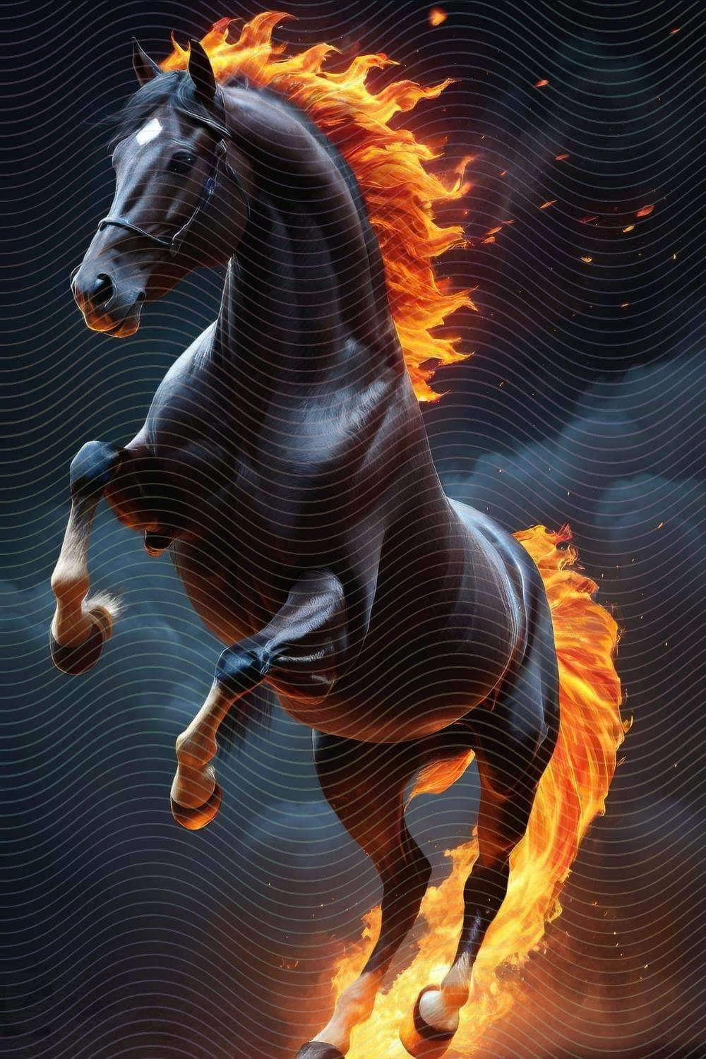 Fiery Flaming Black Stallion Horse