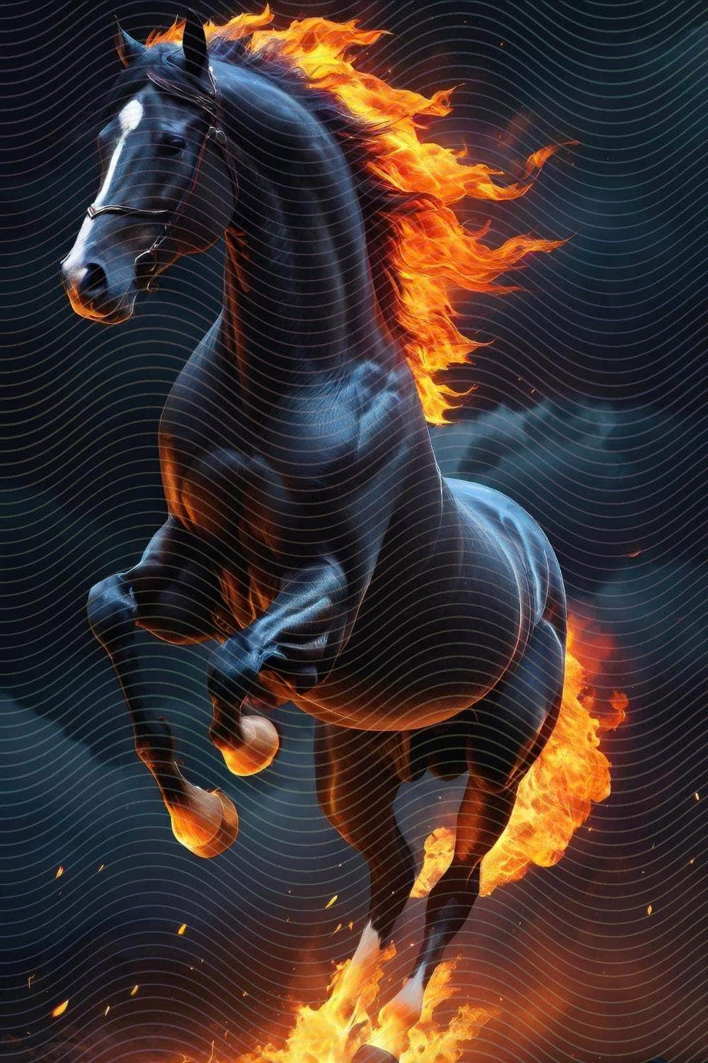 Fiery Flaming Black Stallion Horse