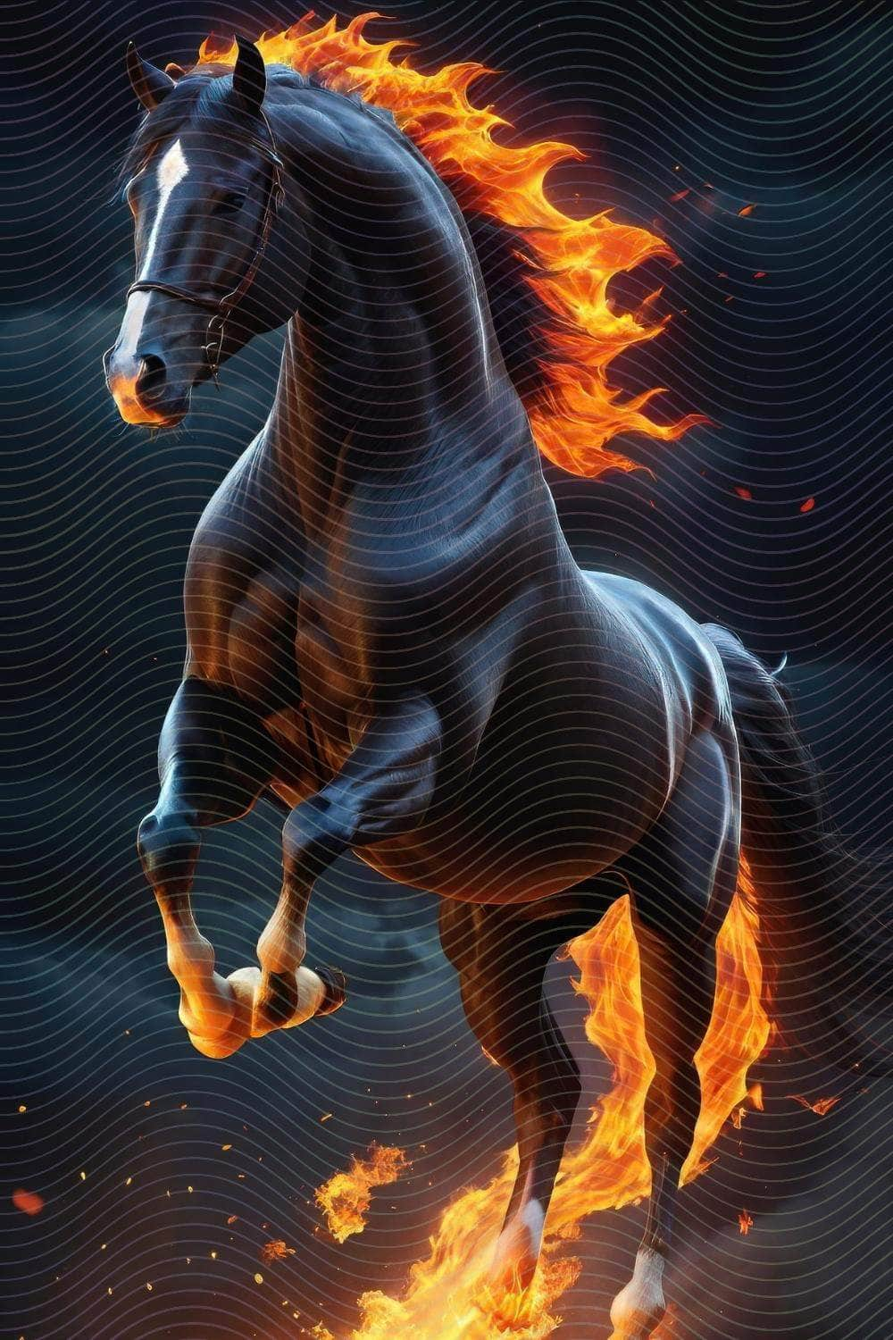 Fiery Flaming Black Stallion Horse Enhanced JPEG Collection