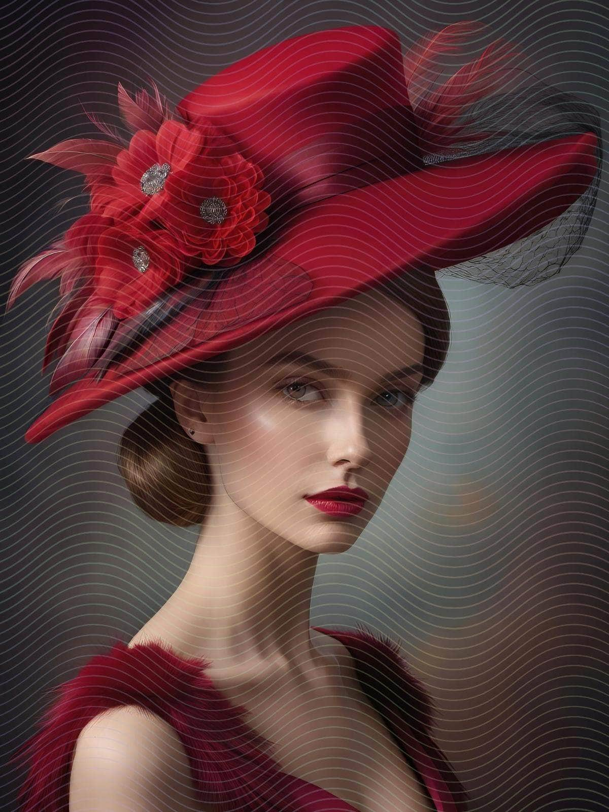 Fine Digital Art Portrait Of a Beautiful Woman Dressed in Red