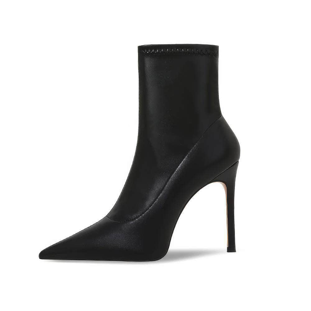 Fine Stitch Detail Pointy Toe Leather Ankle Boots