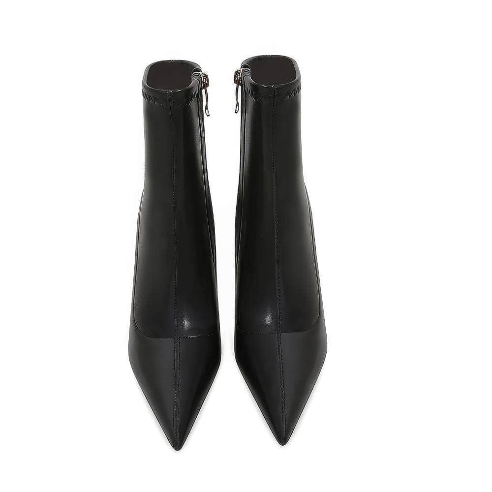 Fine Stitch Detail Pointy Toe Leather Ankle Boots