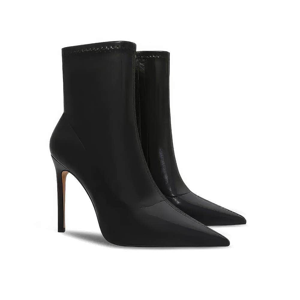 Fine Stitch Detail Pointy Toe Leather Ankle Boots