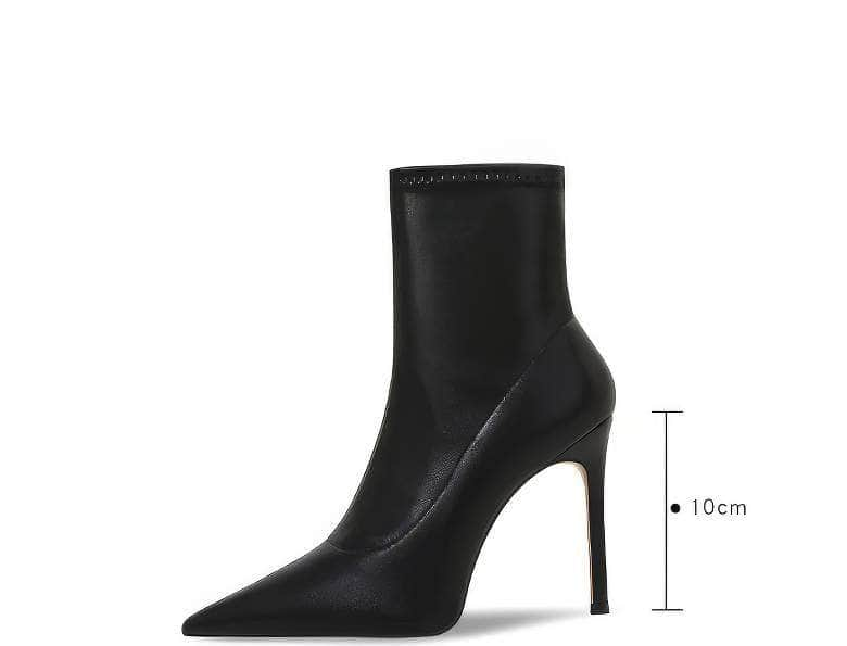 Fine Stitch Detail Pointy Toe Leather Ankle Boots