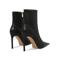 Fine Stitch Detail Pointy Toe Leather Ankle Boots