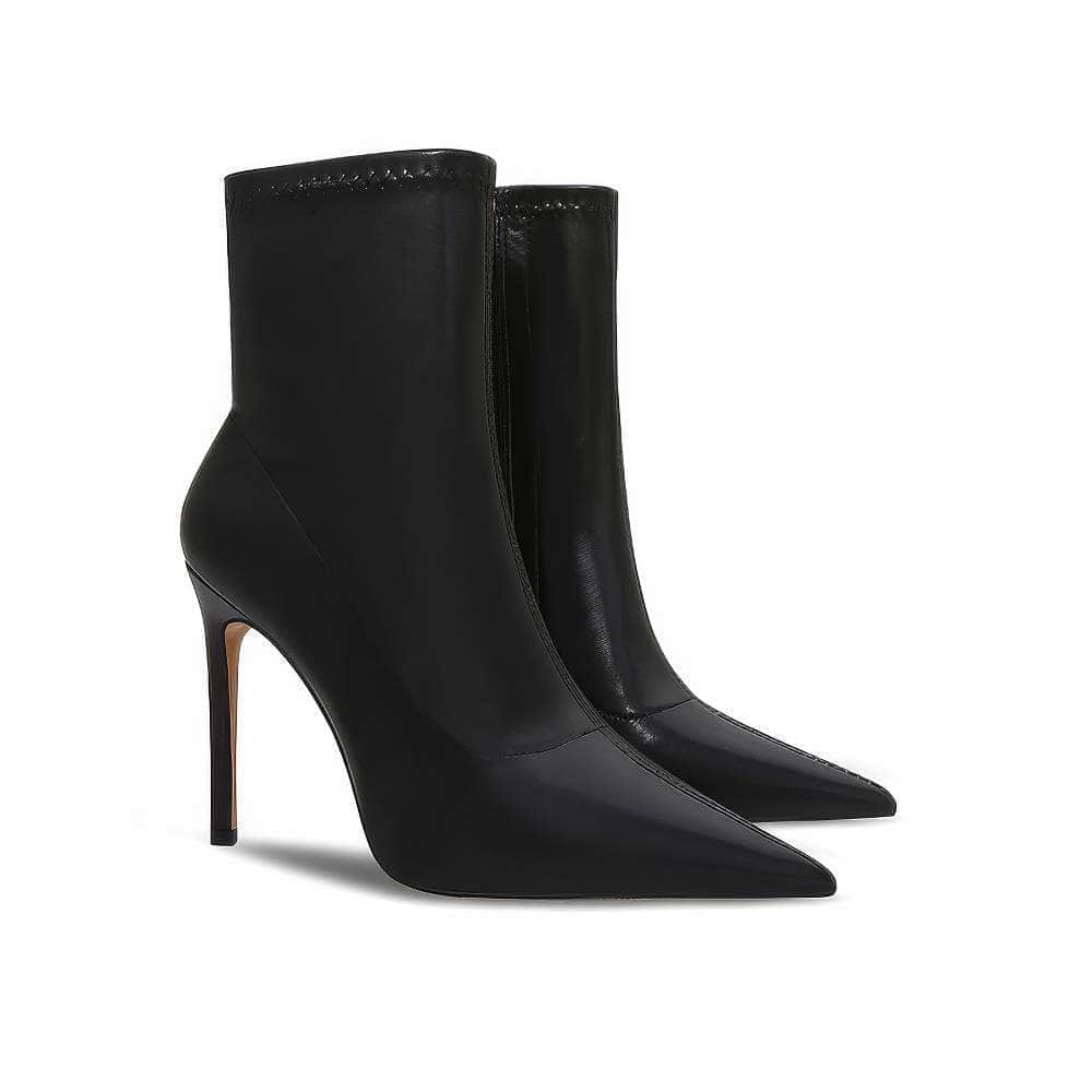 Fine Stitch Detail Pointy Toe Leather Ankle Boots EU 33 / Black / 8CM