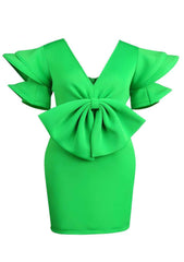 Flamboyant Two-Tiered Sleeves Bow Detail Mini Dress