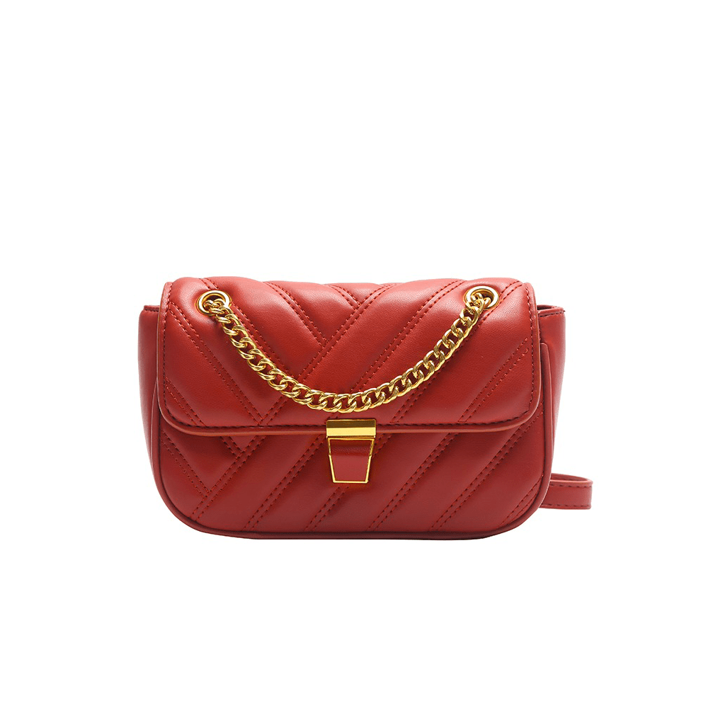 Flap Over Gold Chain Quilted Crossbody Bag