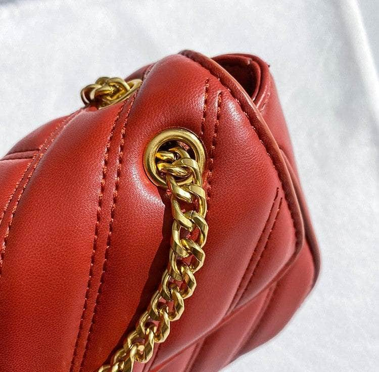 Flap Over Gold Chain Quilted Crossbody Bag