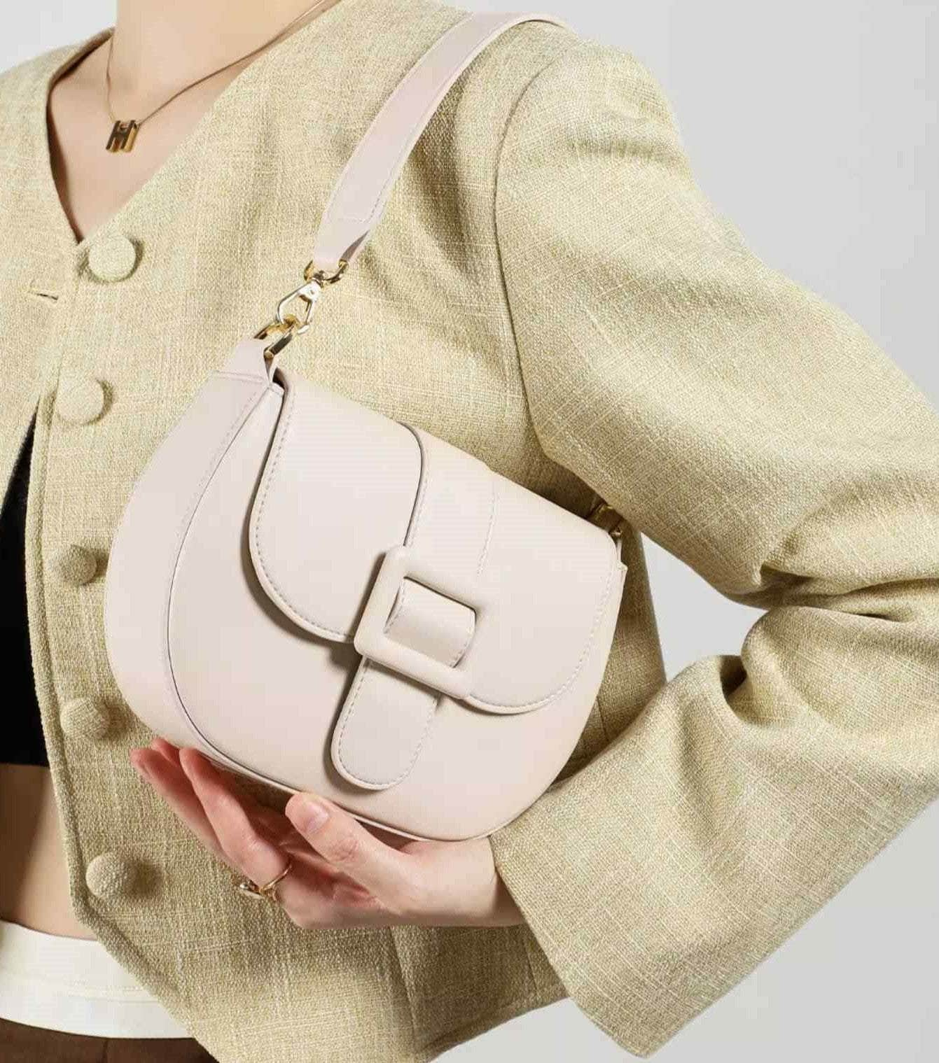 Flap-Top Saddle Bag with Intricate Buckle Detailing