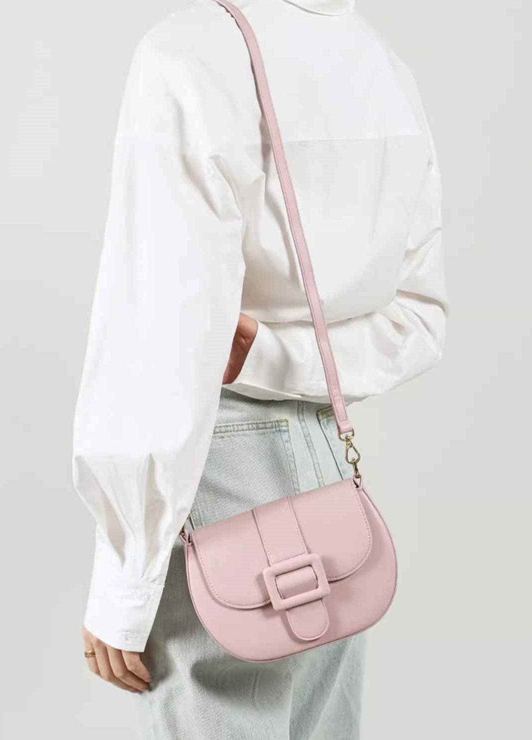 Flap-Top Saddle Bag with Intricate Buckle Detailing