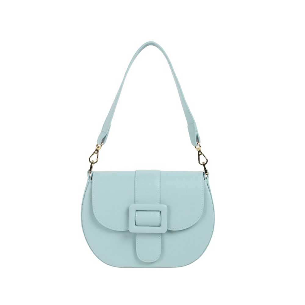 Flap-Top Saddle Bag with Intricate Buckle Detailing Blue