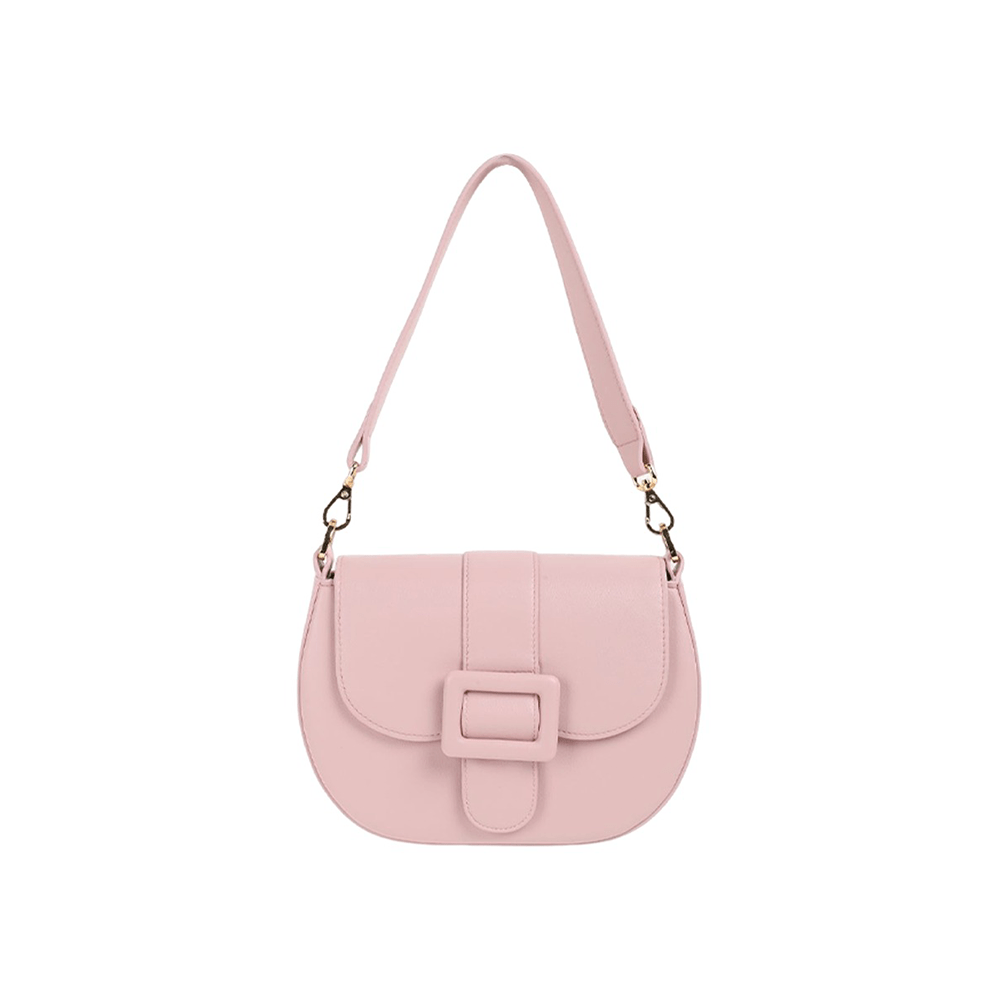 Flap-Top Saddle Bag with Intricate Buckle Detailing Pink