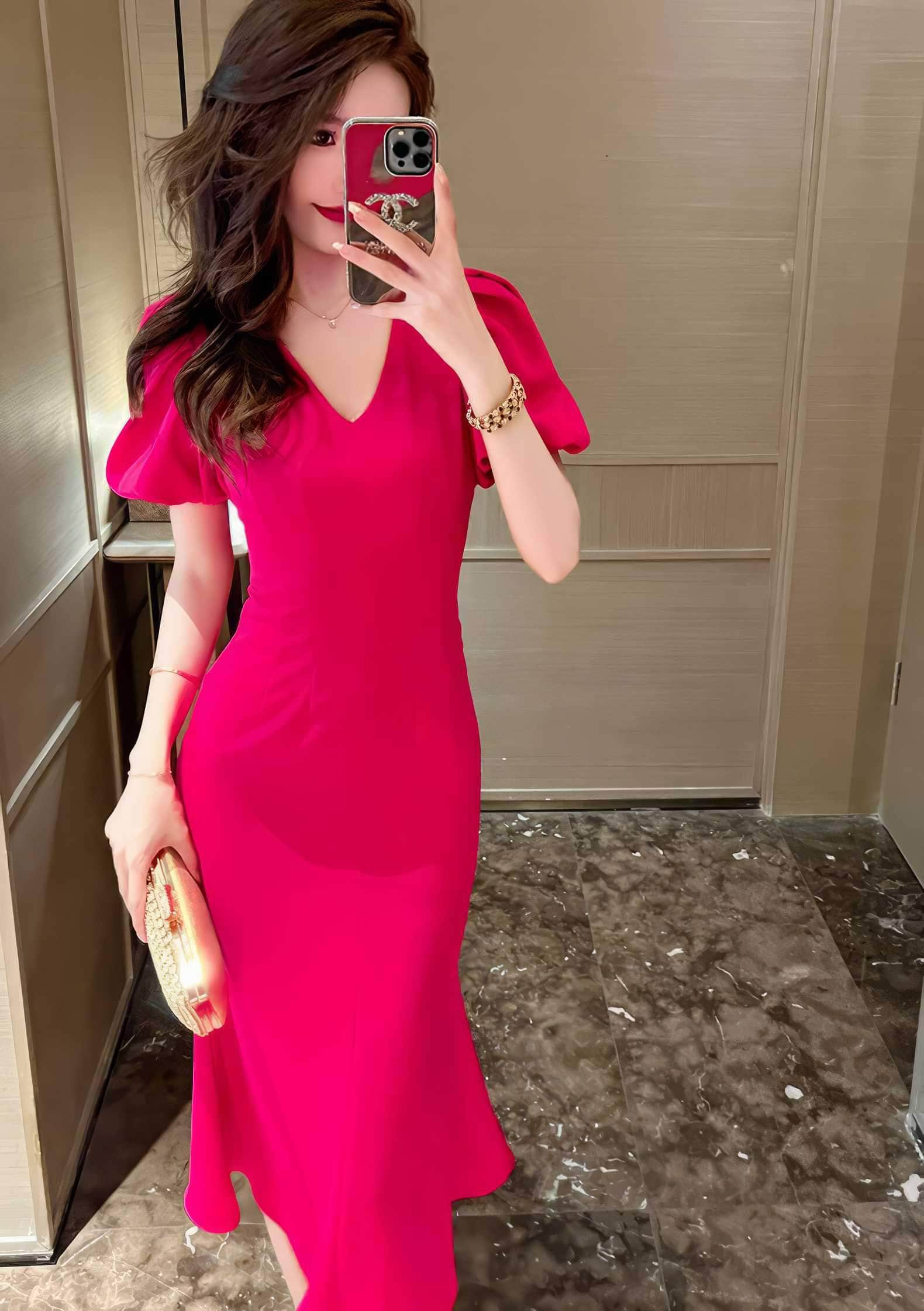 Flared Sleeve V-Neck Bodycon Mermaid Dress