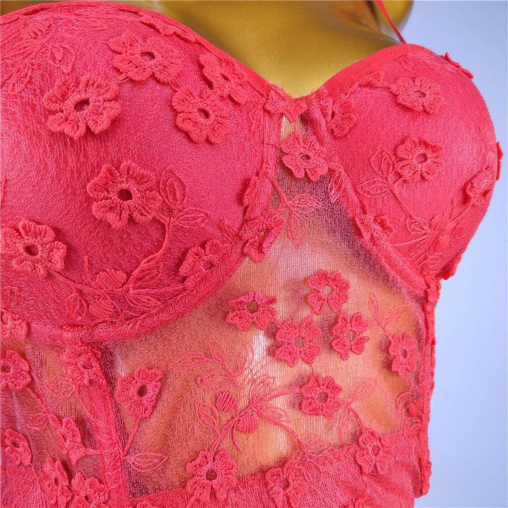 Floral Decor Mesh Lace Bustier Bralette