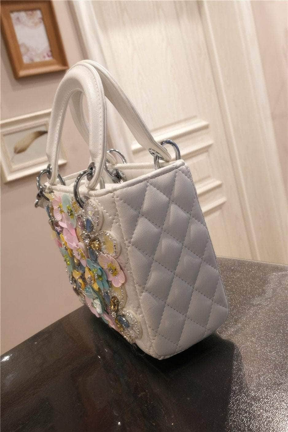 Floral Decorated Top Handle Handbag