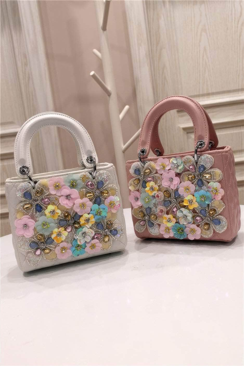 Floral Decorated Top Handle Handbag