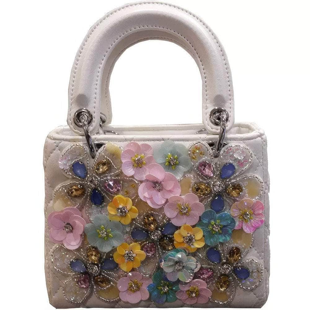Floral Decorated Top Handle Handbag