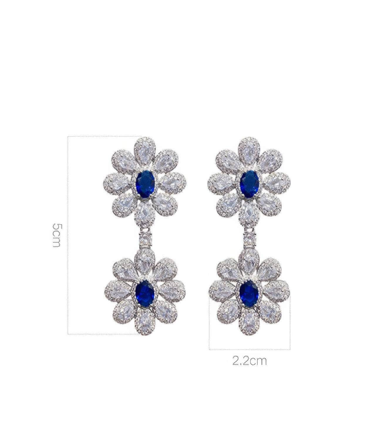 Floral Diamond Imitation Royal Blue Gemstone Dangle Earrings Blue