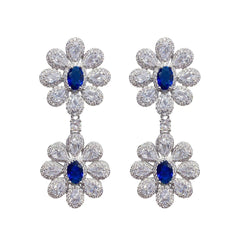 Floral Diamond Imitation Royal Blue Gemstone Dangle Earrings Blue