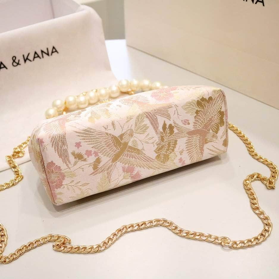 Floral Embroidered Pearl Deco Top Handle Purse LightPink