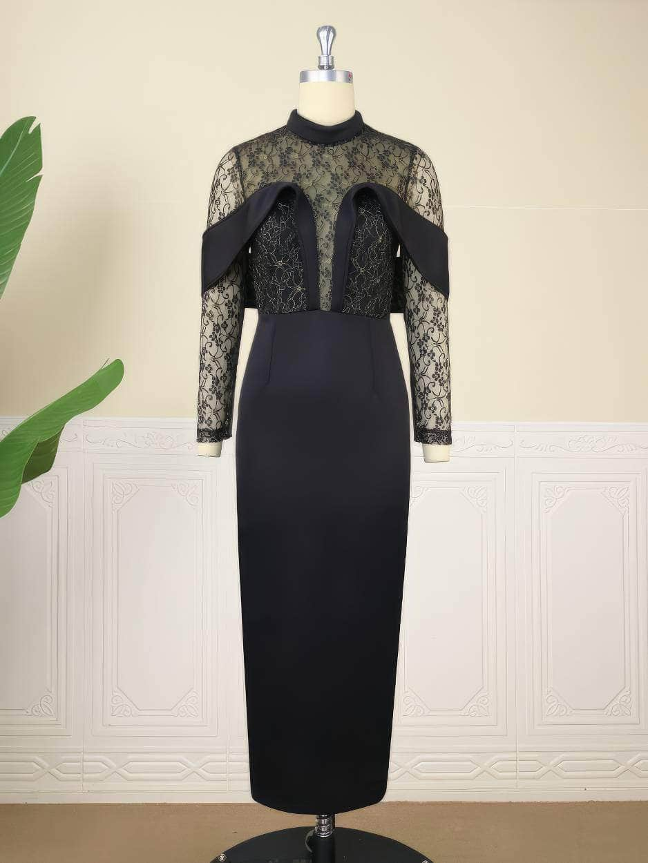 Floral Lace High Neck Vintage Dress US 4-6 / Black