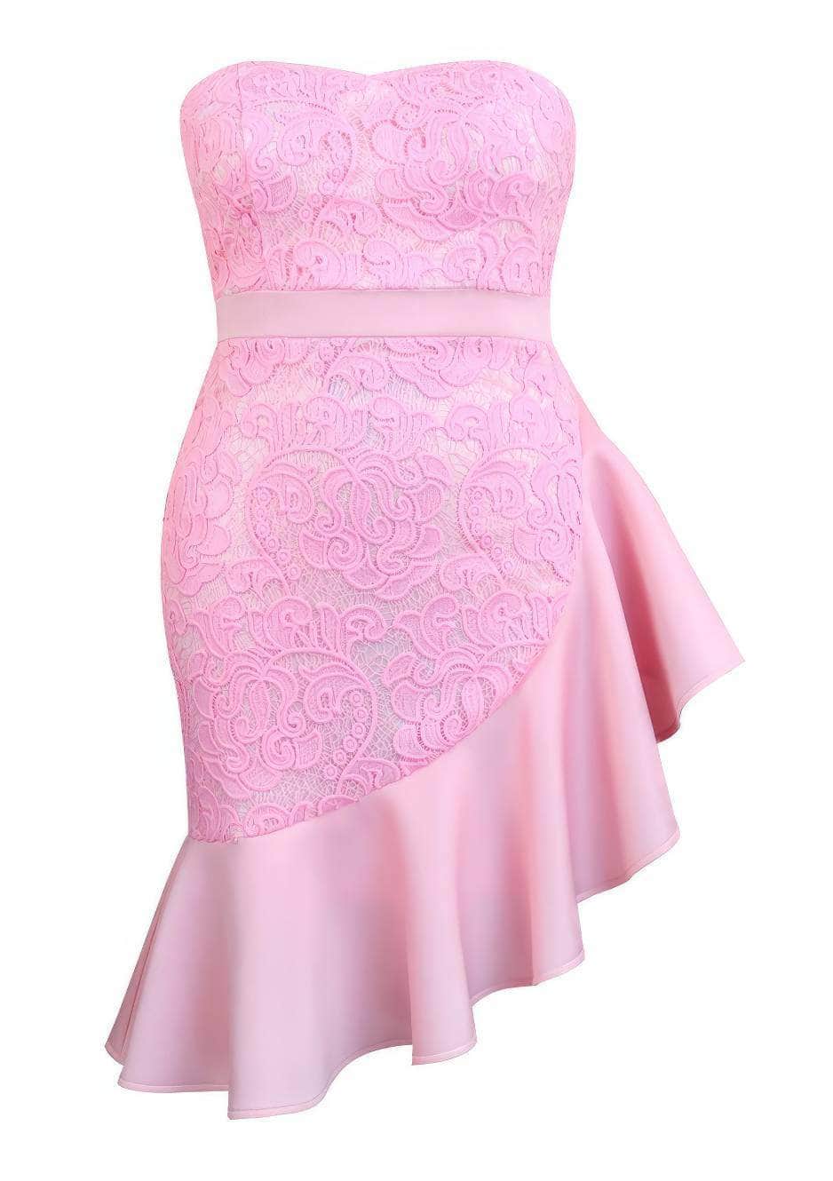 Floral Lace Ruffle Hem Tube Dress
