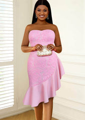 Floral Lace Ruffle Hem Tube Dress US 4-6 / Pink