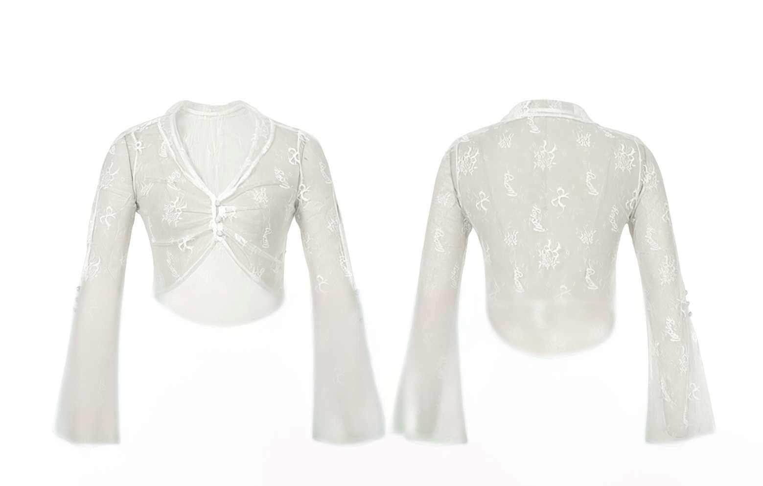 Floral Lace Trim V-Neck Long Sleeve Top