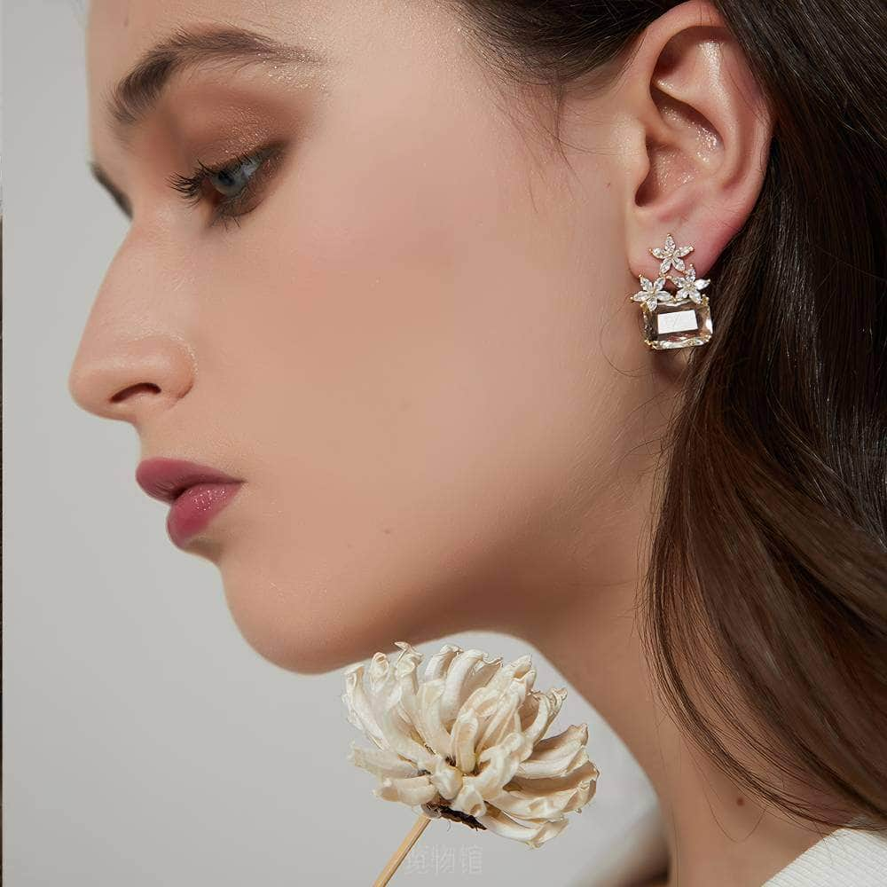 Floral Layered 14K Gold Statement Earrings Gold / Clip On